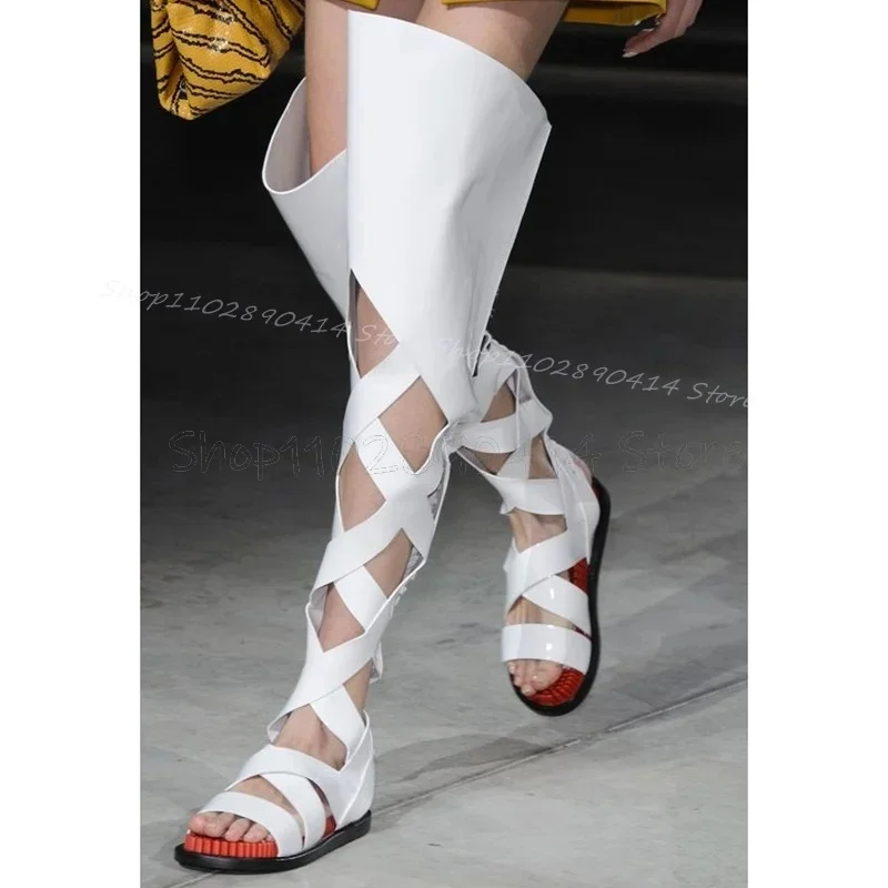 

Black Hollow Design Cut Heel Open Toe Sandals Boots Lace Up Women Shoes Low Top Fashion Runway Banquet 2026 Zapatos Para Mujere