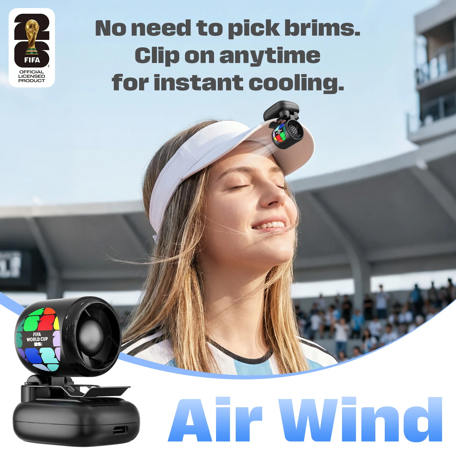 FIFA Mini Clip Fan 2026 World Cup Ultra-Light Wearable Clip-on Handheld Mini Fan for Stadium Outdoor Rechargeable F26F02