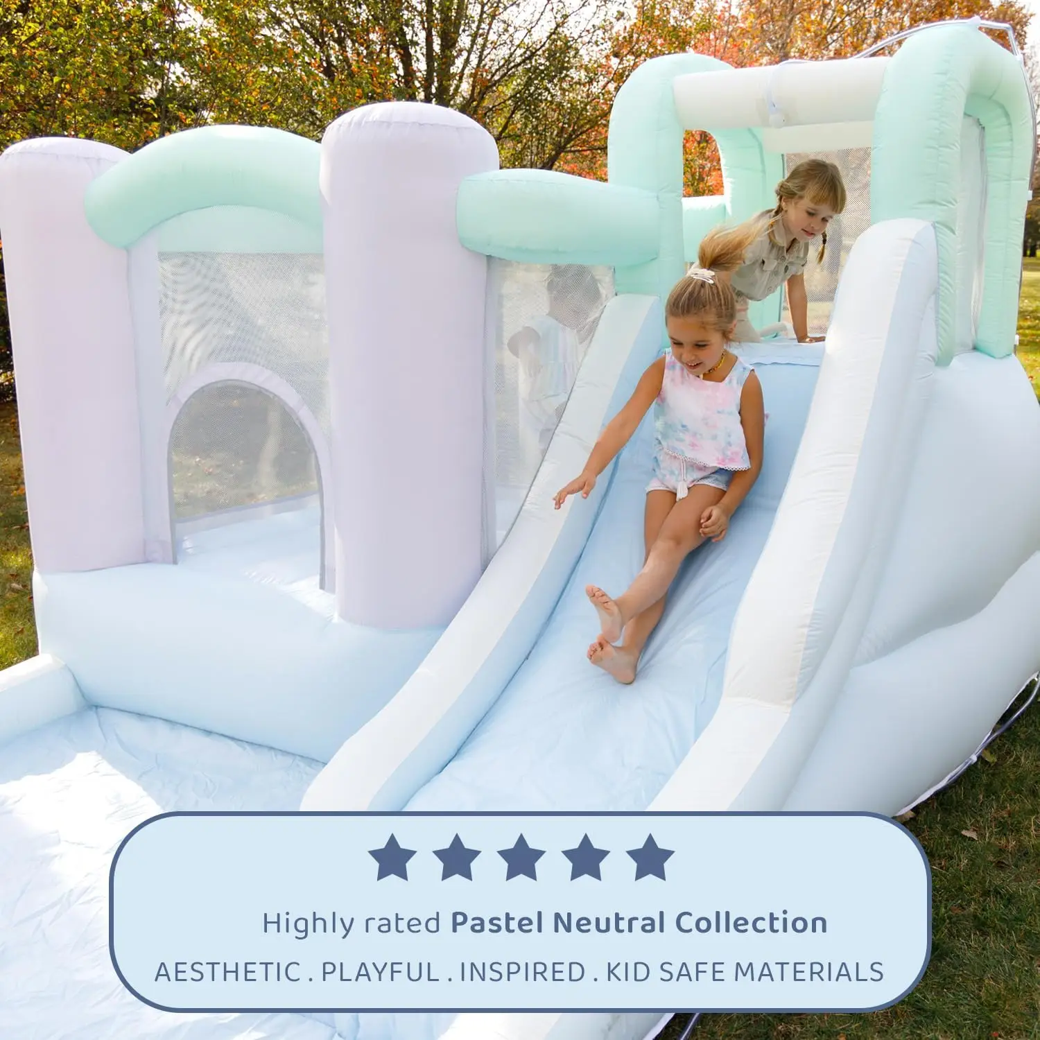 Splash Zone Dream Slide de água para casa de salto úmido ou seco, 11,5 pés de largura x 9 pés de largura x 6 pés de altura, cor pastel, área de salto espaciosa, piscina de respingos, C
