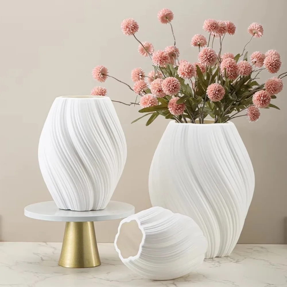 Nordic Wave Shaped Plastic Vase High-end Home Decoration Flower Arrangement Decoration White Water Cultivation Vase