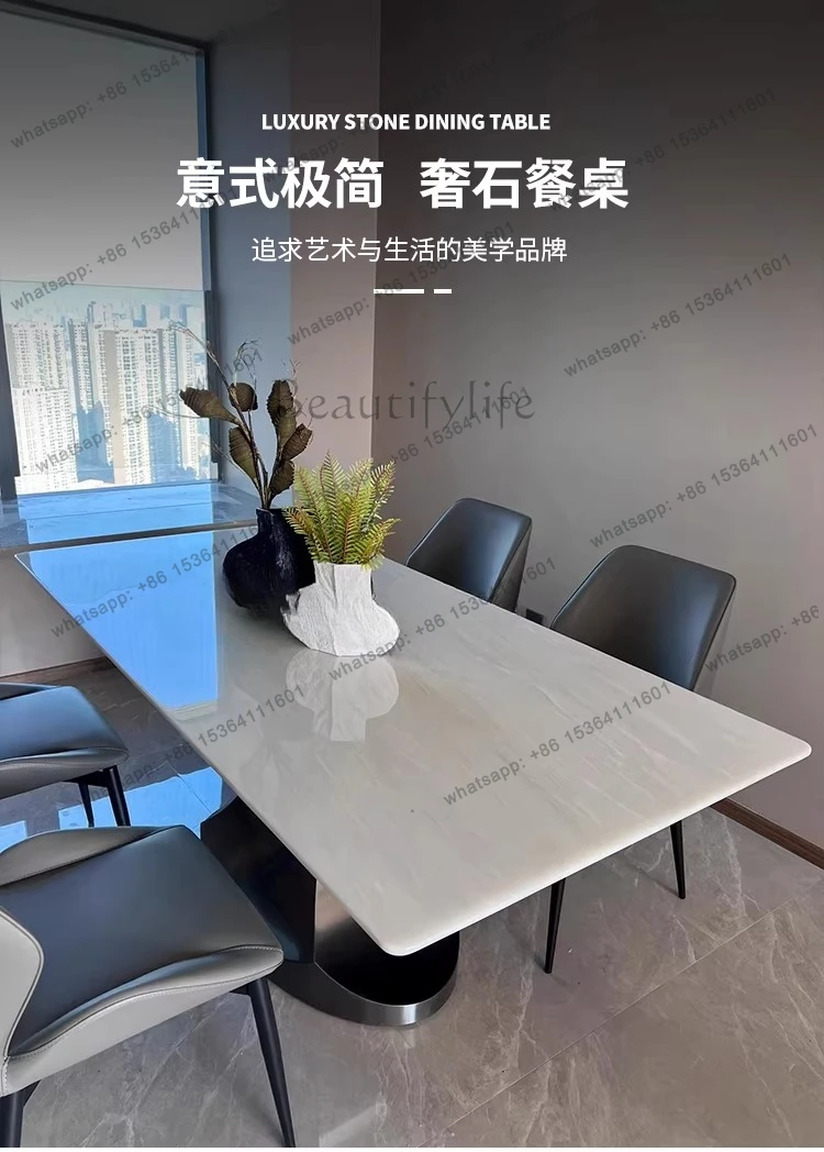 Cream wind pure natural marble dining table rectangular Kari ice jade luxury stone dining table modern and simple