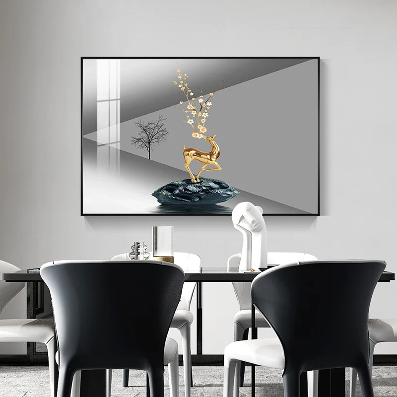 

Light luxury restaurant decoration elk blue abstract hall hanging paintings modern simple banner dining room restaurant mural