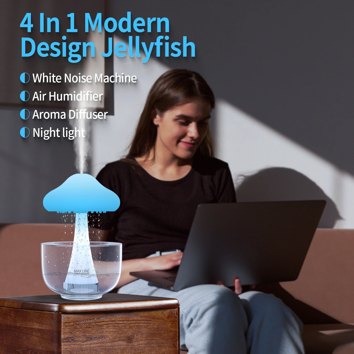 New 2023 product umbrella mushroom cloud humidifier water drop white noise 7 color night light rain cloud diffuser