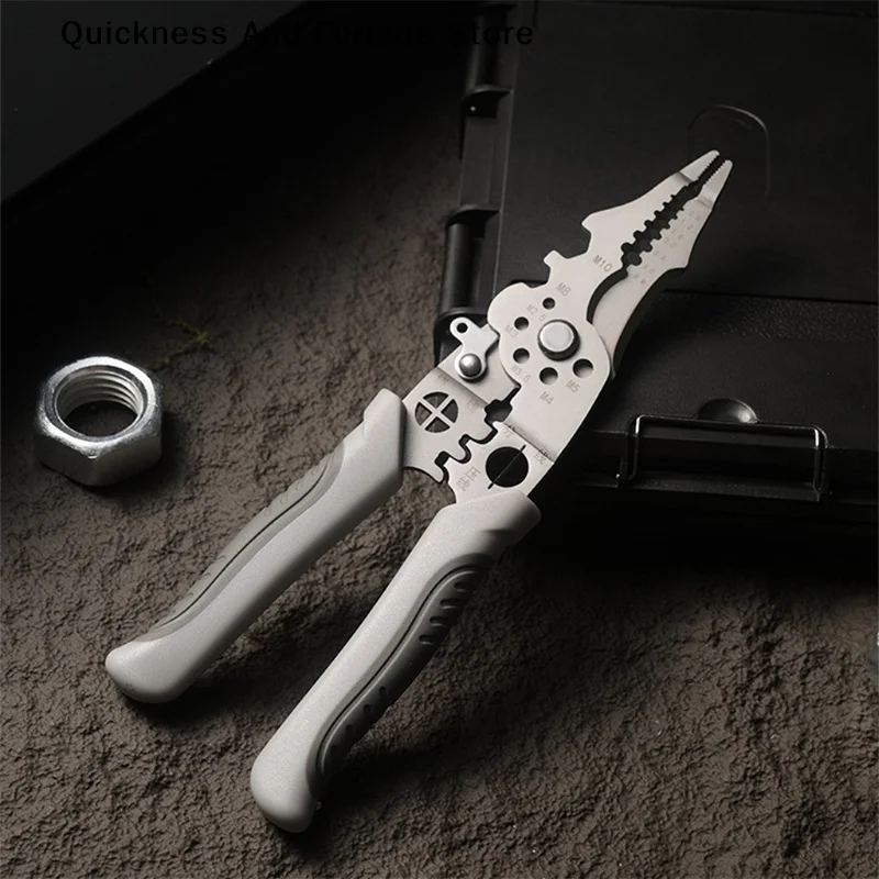 【T】Multifunctional Wire Stripper Cable Cutter Pliers Non-slip Decrustation Pliers Electrical Cable Pulling Stripping Hand Tool