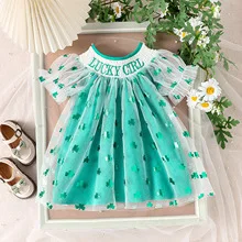 

Детская бутиковая футболка Mardi Gras с длинными рукавами и круглым вырезом, зеленый комбинезон с решетчатым принтом для девочек, брюки, платье для сестры