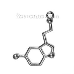 10 PCs Zinc Based Alloy Molecule Chemistry Science Charms Dopamine Silver Color Pendants For DIY Necklace Jewelry Making
