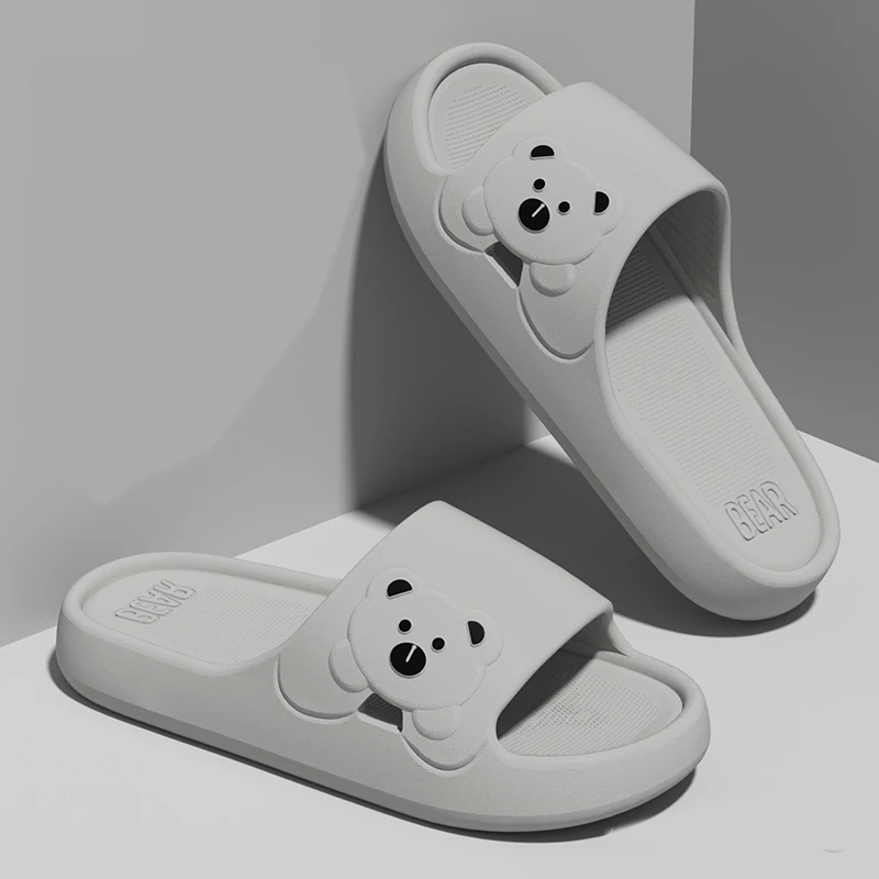 

New Summer Concise Cute Bear Men's Home Shoes For Couple Cosy Slides Lithe Soft Sandals Women Slippers Gent Indoor Flip Flops