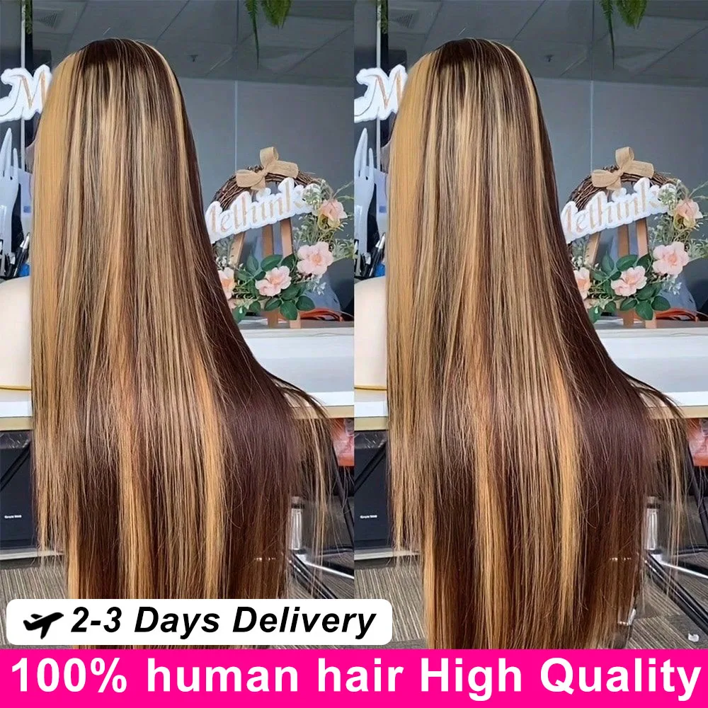 

40 50 Inch Highlight Ombre Straight Human Hair Wigs 13x6 Hd Lace Frontal Wig 250 Density 100% Human Hair 360 Full Lace Front Wig