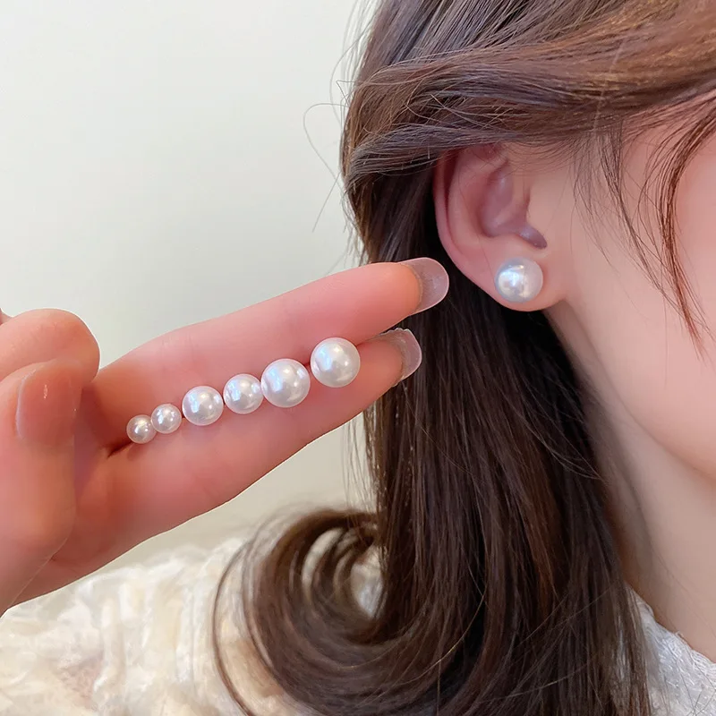 Trend Simulation White Pearl Stud Earrings for Women Stainless Steel Hypoallergenic Ear Acupuncture Simple Jewelry