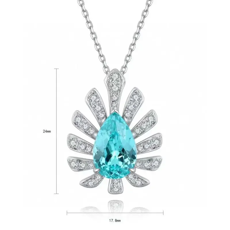 Pirmiana Fashion 5.77ct Lab Grown Paraiba Sapphire Pendant Necklace S925 Silver Jewelry Engagement Gift Women