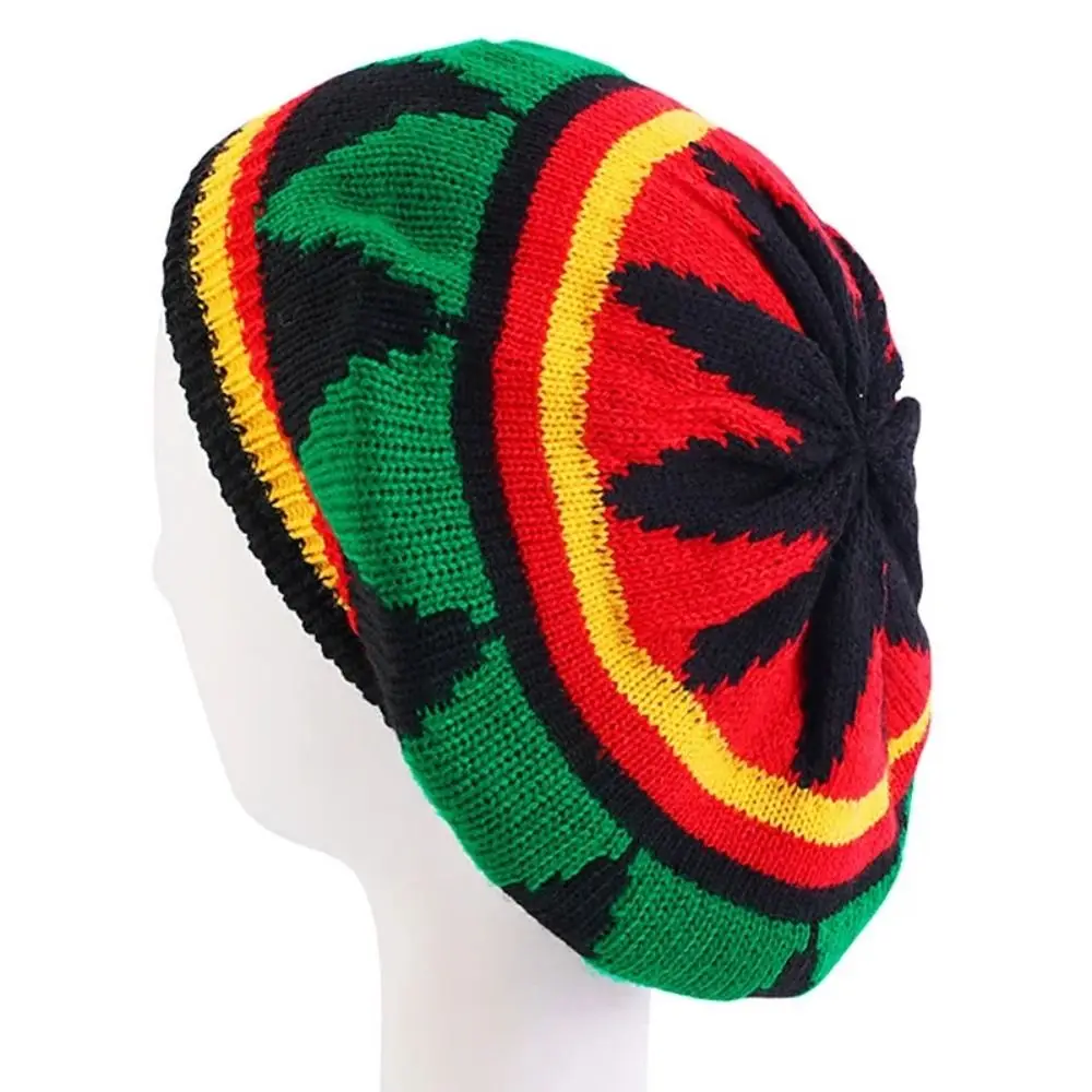 Classic Jamaican Reggae Loose Knitted Beanie Wool Knitted Warm Rainbow Hat Soft Ladies Bonnet