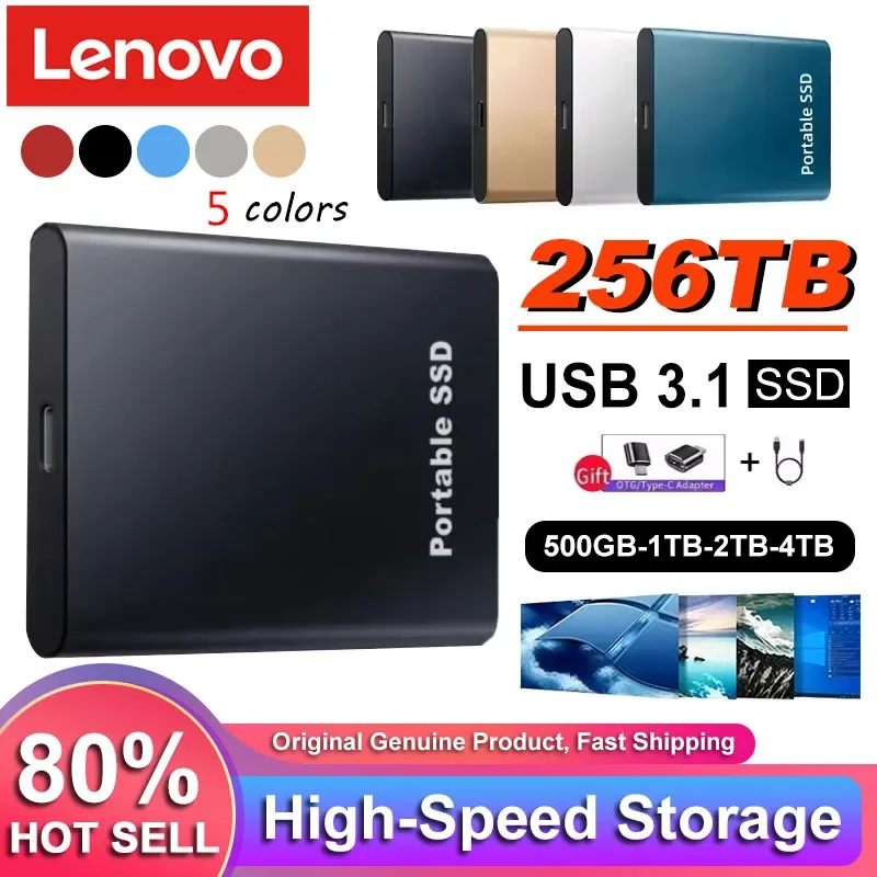 

Внешний твердотельный накопитель Lenovo SSD 2 ТБ/4 ТБ, флеш-накопитель Type-C, высокоскоростной USB3.1, портативный жесткий диск для ноутбука/ПК
