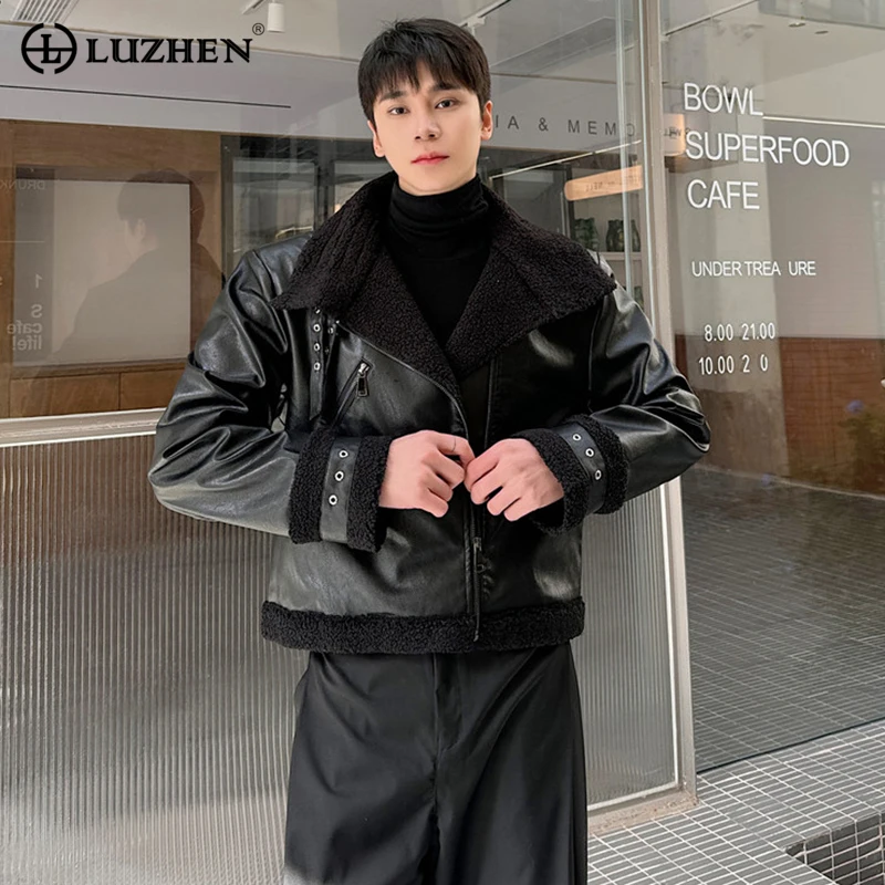 

LUZHEN 2023 Winter Trendy Imitation Leather Lamb Wool Liner Thermal Jacket Men Fashion Double Faced Fur High Street Coat 274676