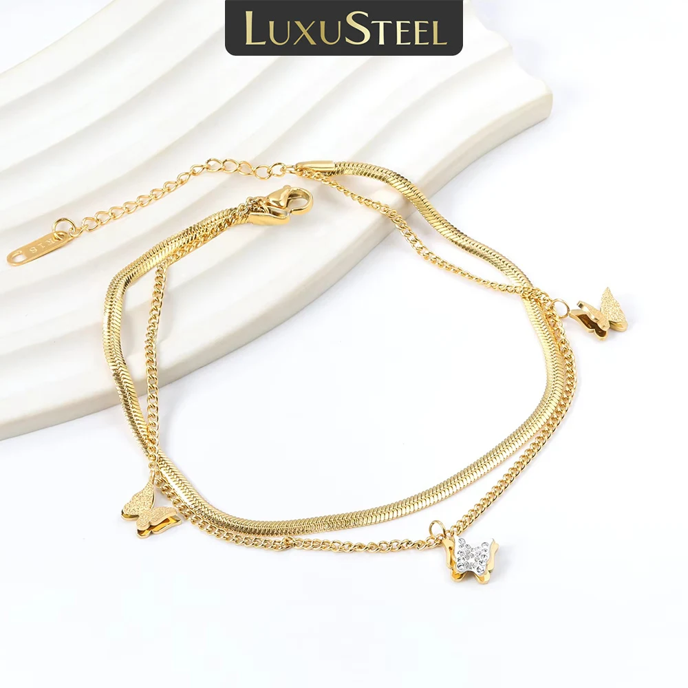 LUXUSTEEL Anklets for Women Butterfly Bracelet on Leg Stainless Steel Women's Chain Anklets Accessories Wedding Party Jewelry