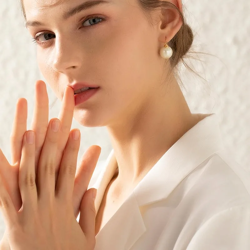 أنيقة 925 فضة اللؤلؤ إسقاط أقراط استرخى مسمار 14K مطلية بالذهب أقراط للنساء في سن المراهقة الفتيات أمي 14 مللي متر #3