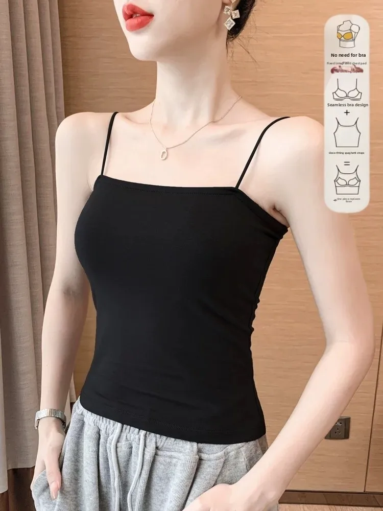 Women's 95 Cotton Tank Top with Chest Pad Integrated Strapless Vest Sleeveless Slim Fit Inner And Outer Wear Base Layer Beaut...