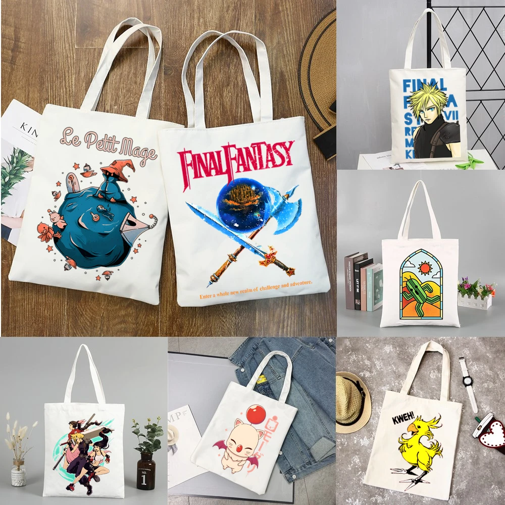 FINAL FANTASY XIVT Bolsas de compras para mulheres sacola resuável Harajuku bolsa de compras de grande capacidade com impressão de anime