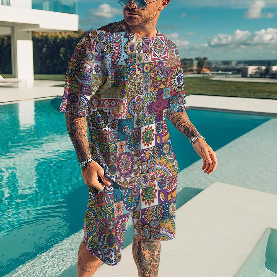 Set di t-shirt oversize da uomo abbinate ai colori estivi per uomo abbigliamento sportivo pantaloni a maniche corte tuta sportiva da spiaggia