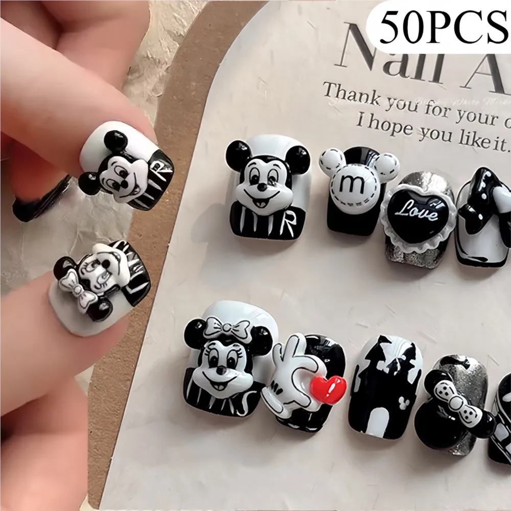 

50pcs/bag Mickey Minnie Head Bow 3D Nail Charms Kawaii Black White Butterfly Resin Nail Decortions For Girls Y2K Manicue Parts #