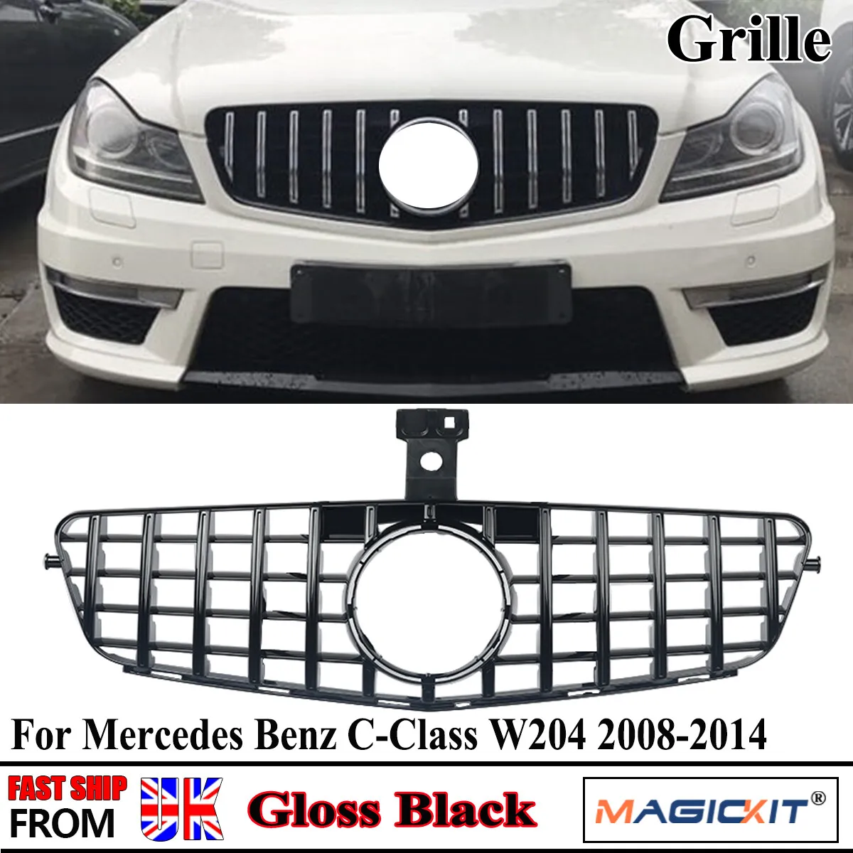 

Глянцевая черная решетка для MERCEDES BENZ W204 C204 C-CLASS C180 C250 C350 2006-2014, передняя GRILLE, черная PANAMERICANA GT STYLE