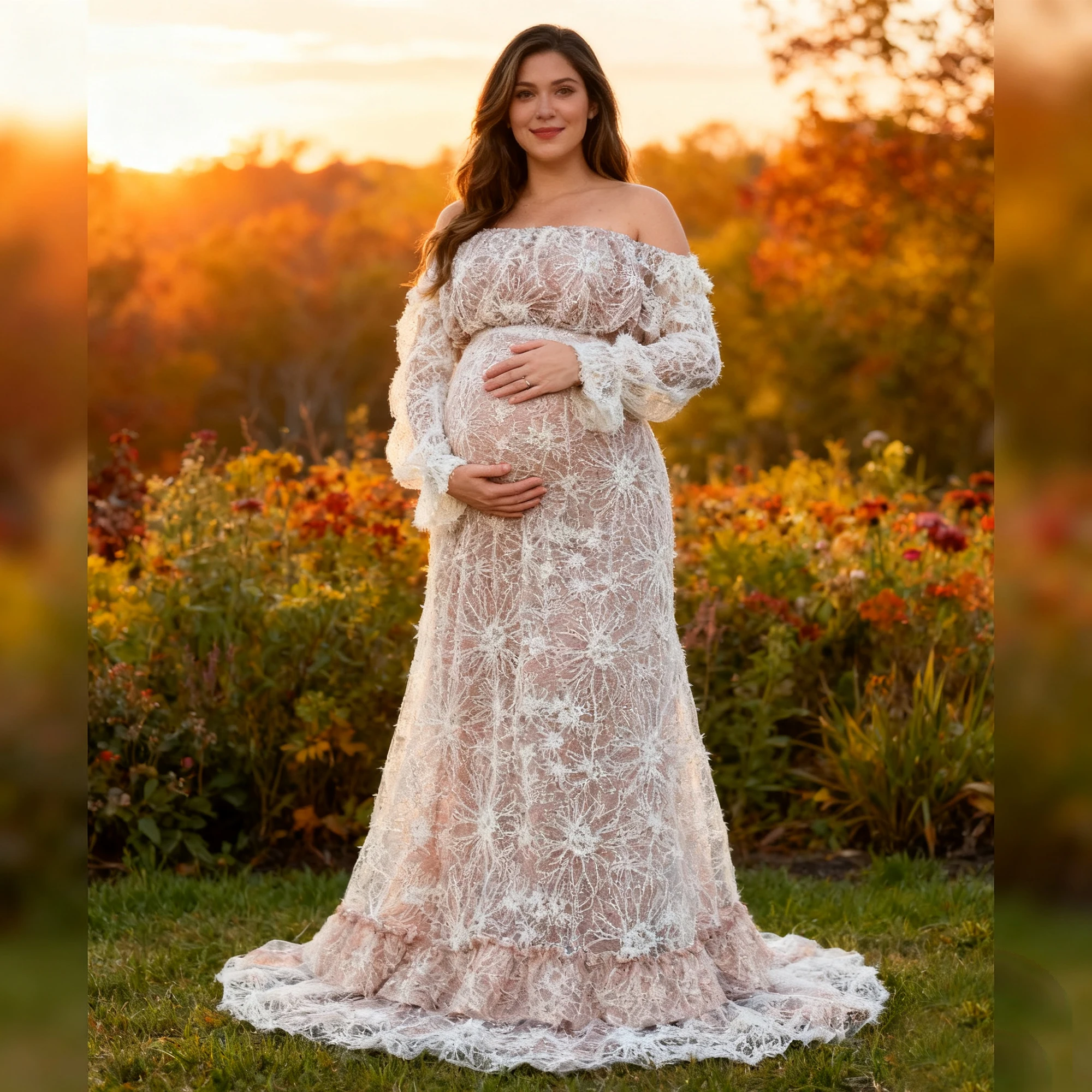 Don&Judy Sophisticated Evening Maternity or Non-Maternity Dresses Elegant Two-Piece for Photography Props Baby Shower Photoshoot