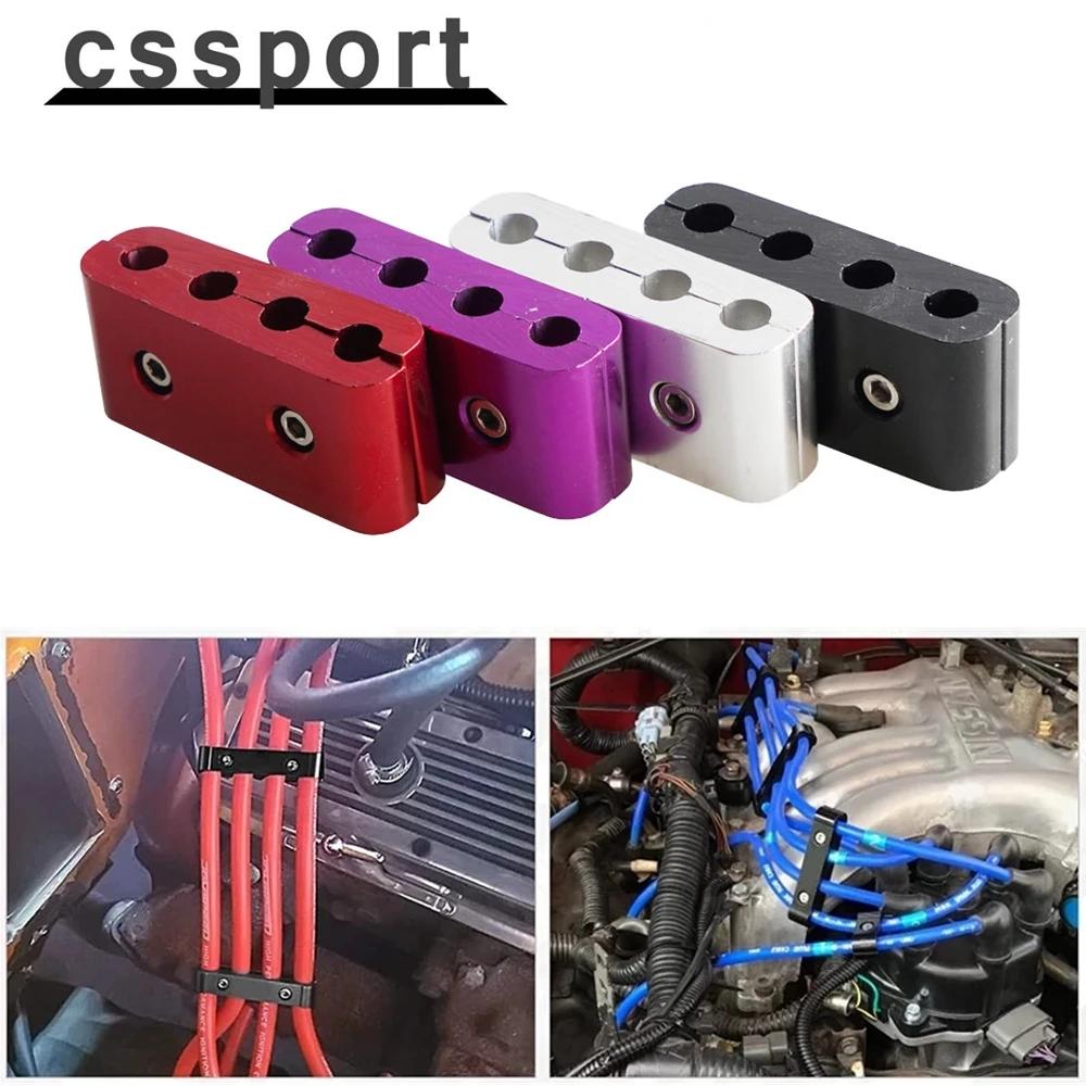 4 Holes Spark Plug Electrical Wire Clamp Separator Line Ignition Cable Clip Auto Decoration 4 Colors JDM Style Aluminium