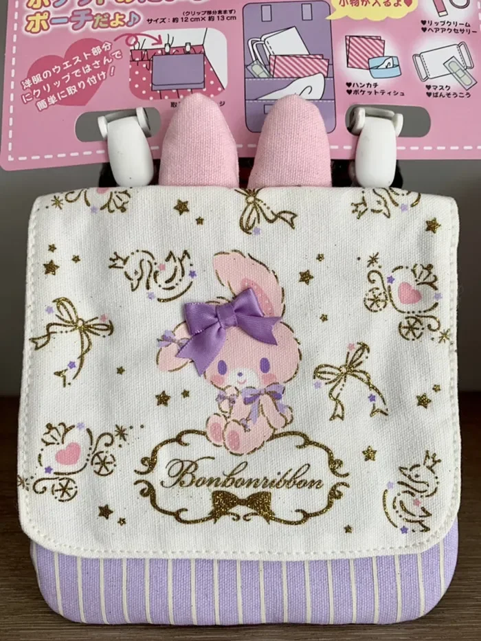 Cute Kawaii Bonbonribbon Bunny Storage Bag Sanitary Napkin Tissue Mask Organizer Bag Hangable With Clips