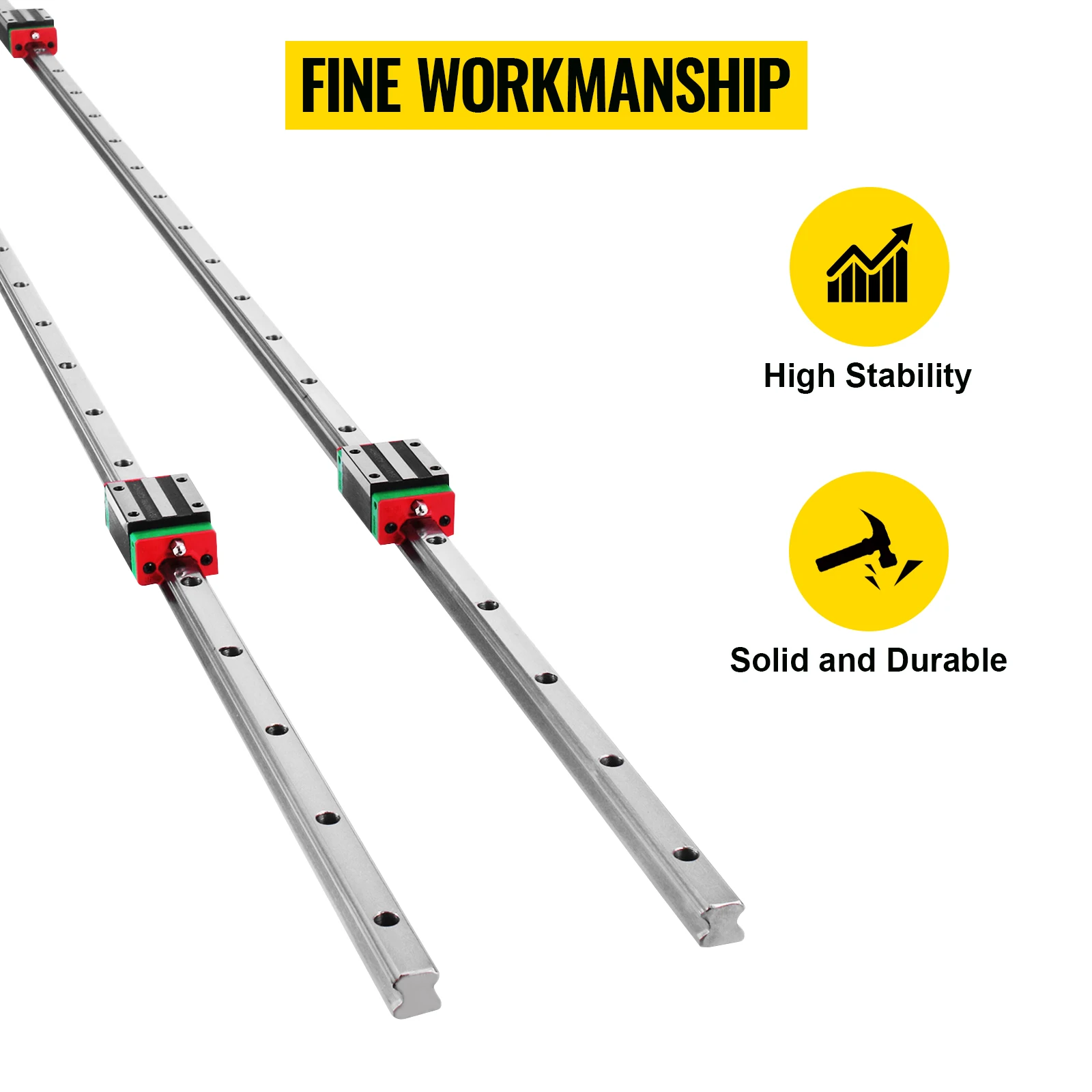 SucceBuy HSR15-1500mm 2pcs Linear Guideway Rail 4X Square Type Carriage Bearing Blocks, Rail Support for 15mm Slotted Bearings