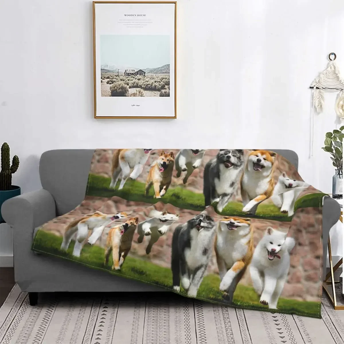 Japanese Dogs Akita Shiba Inu Hokkaido Blanket Flannel Gift for Animal Dog Lover Soft Throw Blanket for Sofa Bedspread