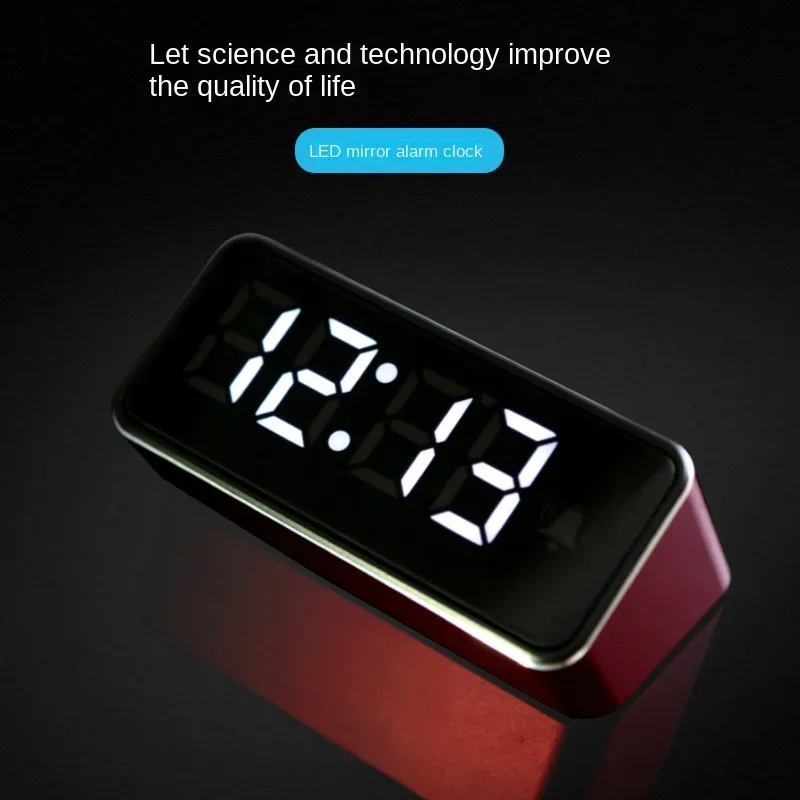 New simple electronic clock LED digital clock convenient alarm clock storage type mirror clock aluminum shell production