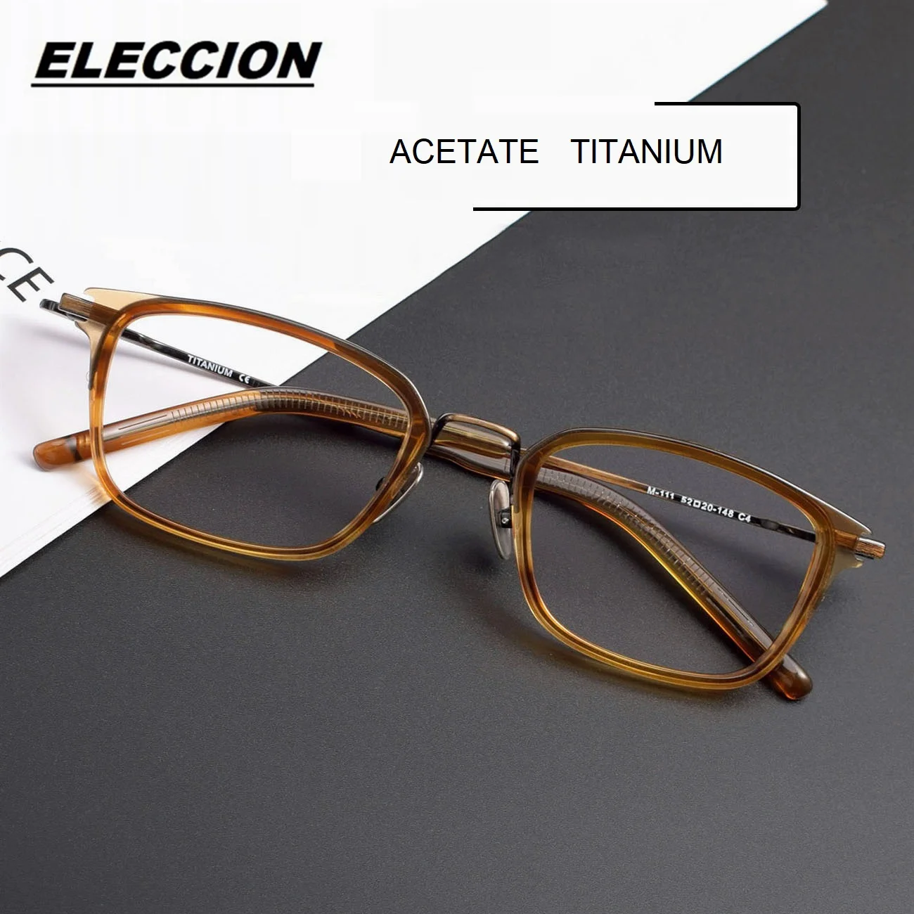 ELECCION Japanese Brand Designes Eyeglasses Men\'s Large Face Rectangular Optical Glasses Frame Titanium Acetate Spectacles M-111