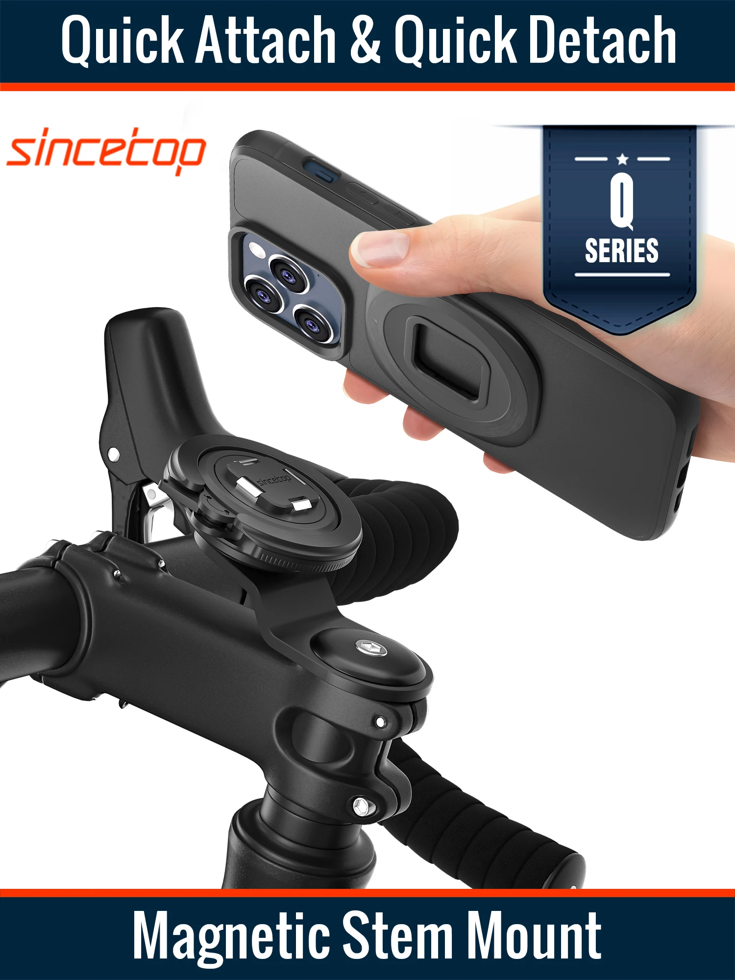 Bike Magnetic Stem Phone Holde ,Aluminum Bicycle Handlebar Phone Mount,Quick Attach/Detach,MTB/Road Bike/Bicycle Cycling-SeriesQ