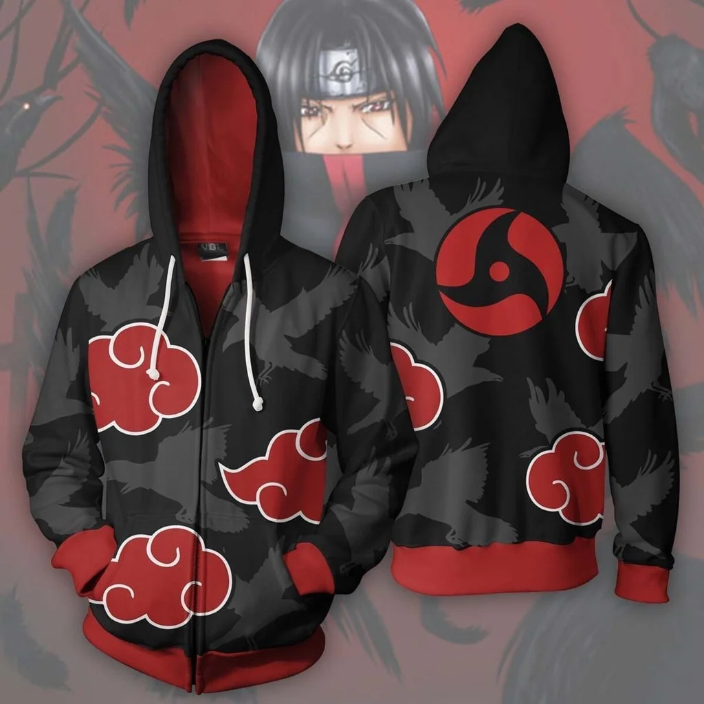 New Naruto 3D Printed Zipper Men\'s Hoodie Sasuke Akatsuki Uzumaki Pattern Children\'s Hoodie Street Style Casual Sweater