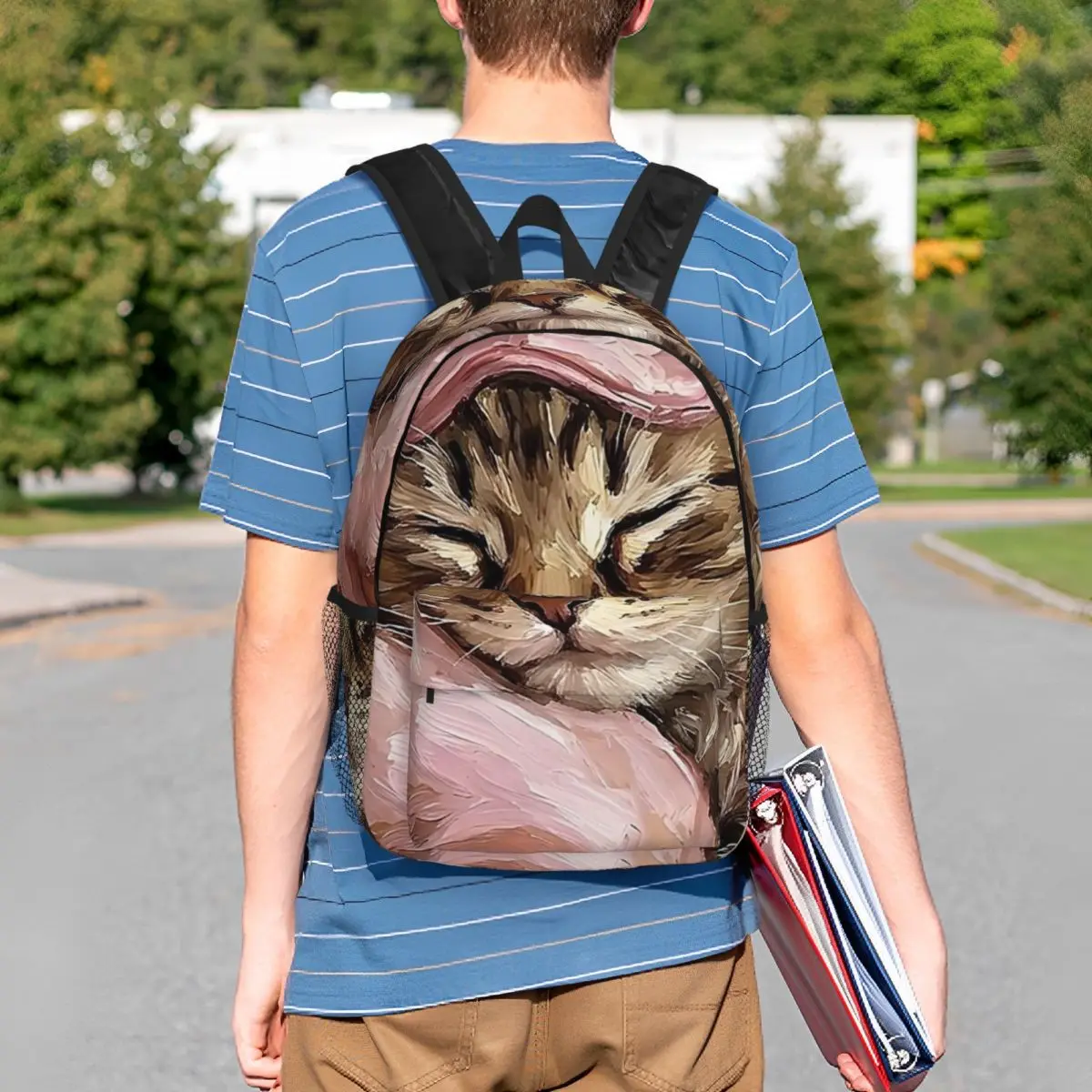 Cat Sleeping In Bed Realistic Art Backpack Student BookBag Kids School Bag Laptop Shoulder Bags for Boys Girls