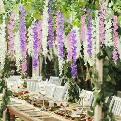 Wisteria Vine Artificial Flowers Wholesale 110cm Trailing Fake Flower String for Home Wedding Party Decor Silk Wisteria Garland