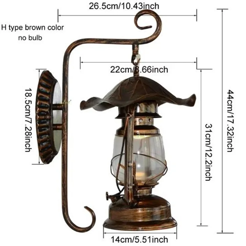

Vintage Retro Kerosene Wall Lamp Bedroom Bedside Sconce Wrought Iron Glass Restaurant Bar Aisle Light Fixture