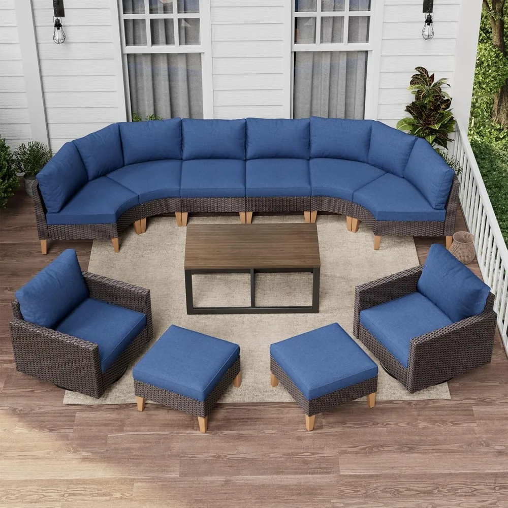 

11 Pieces Outdoor Furniture Set,Outdoor Half-Moon Sectional Couches Swivel Patio Chairs with Ottomans Coffee Table