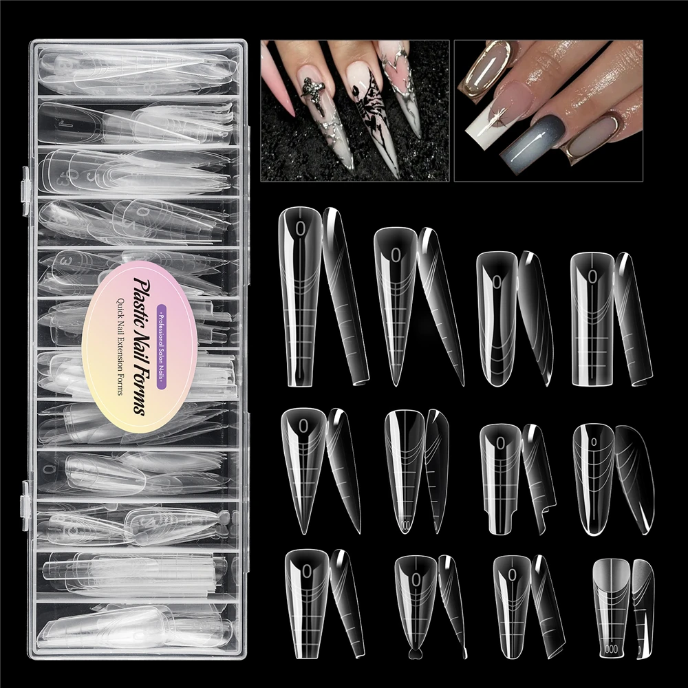 

TP 168pcs/box Dual Nail Forms Models Poly Nail Gel Full Cover Acrylic Nail Extension System False Nail Tips Manicure Tools