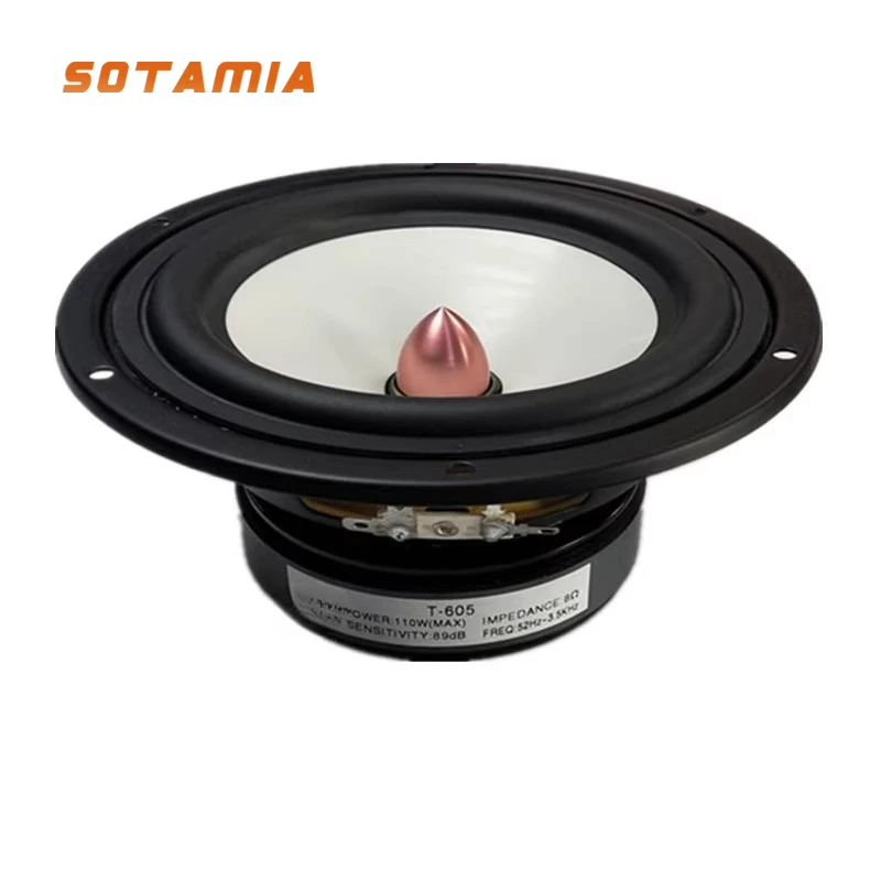 SOTAMIA 1 Uds. Subwoofer tipo bala de 6,5 pulgadas 8 Ohm 110 vatios Mica PP lavabo de ala ancha altavoz para la fiebre del hogar diámetro exterior 180mm