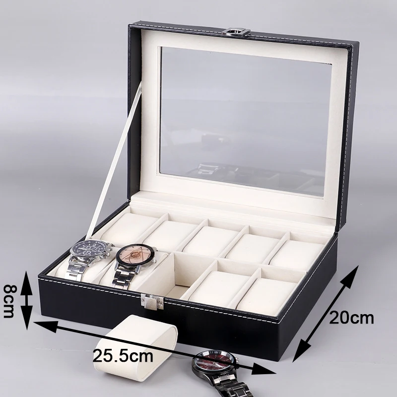 PU Leather Watch Storage Box with 6 10 12 Slot Exquisite Large Capacity Transparent Sunroof Watch Display Case Organizer