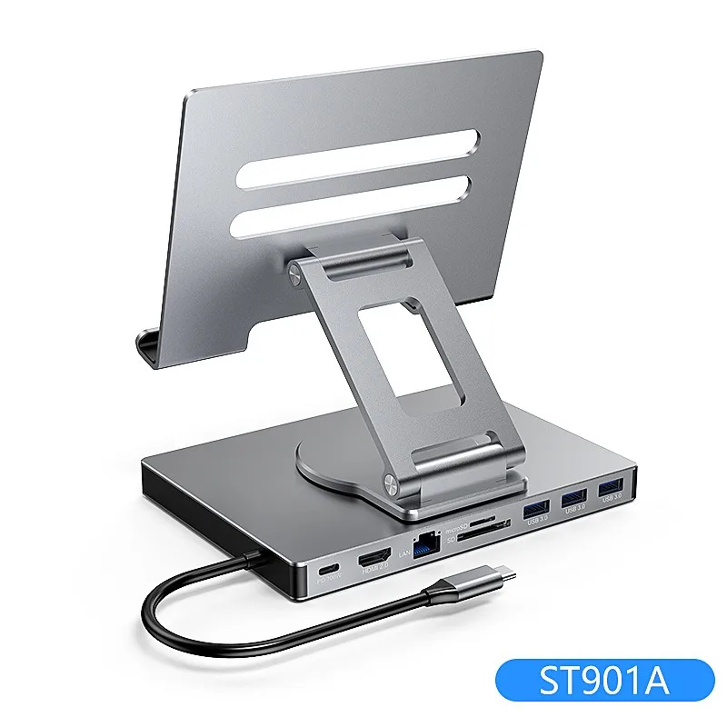 Type c Docking Station USB HUB Rotary Bracket With HDMI 4K 60H PD 100W Audio RJ45 1000M/S For Mobile Phones Tablets Laptop Stand