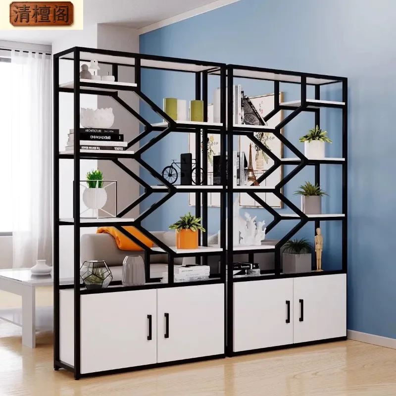 For Light Luxury Wrought Iron Floor to Ceiling Bookshelf Living Room Entrance Screen Office Partition Barber Shop Display