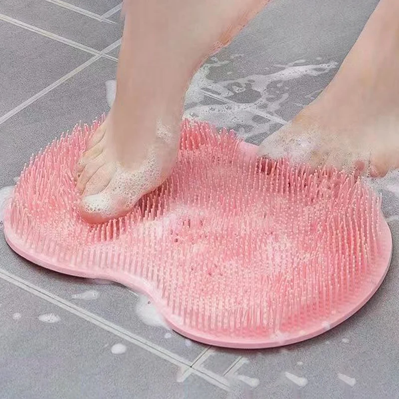 Exfoliating Shower Massage Mat Non-Slip Bath Scrub Pad Foot Wash Pad Bathroom Wall Mounted Mat Rub Back Sucker Brushes Pad