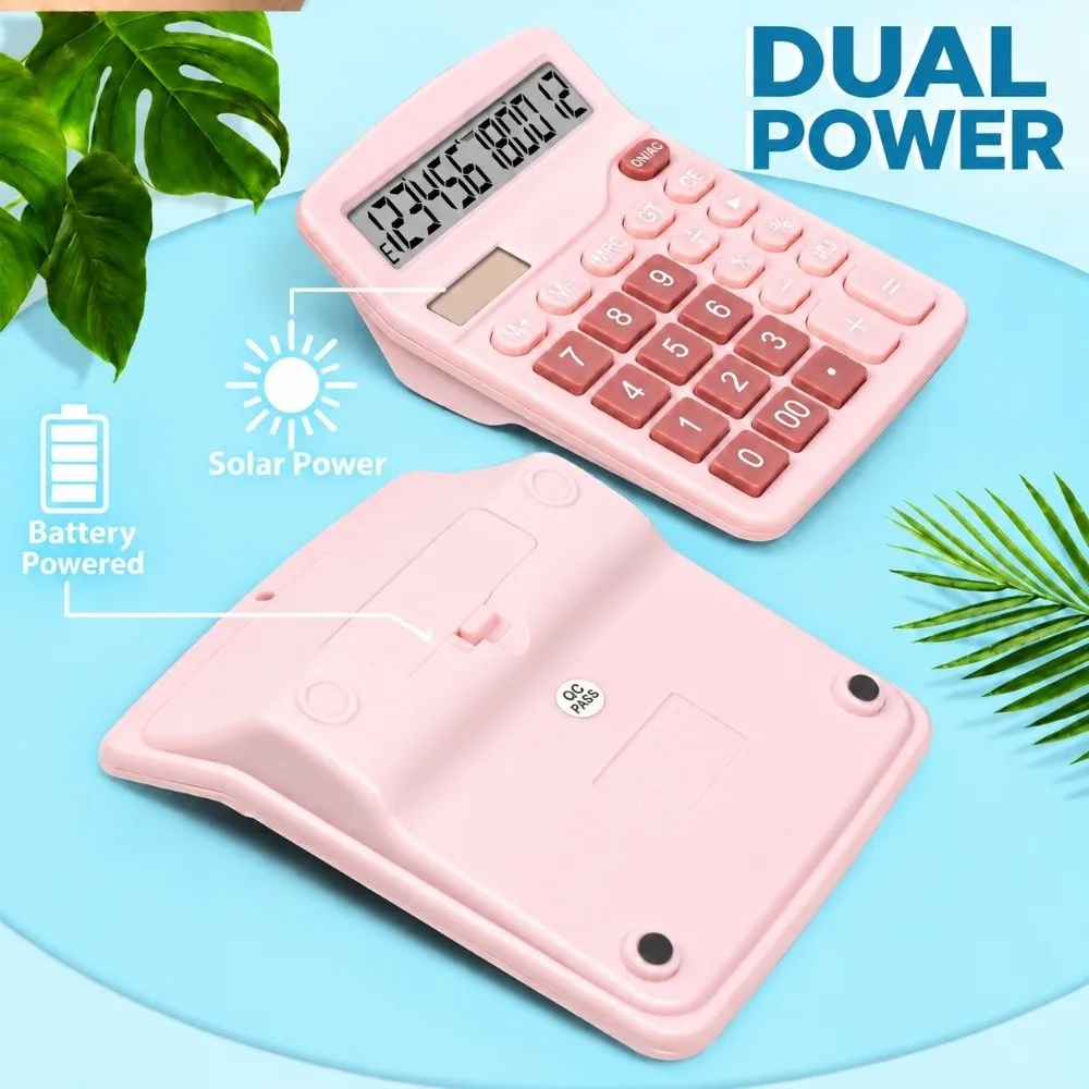12-Digit Dual Power Calculator Large LCD Display Portable Desktop Calculator Solar Battery Dual Power Big Button