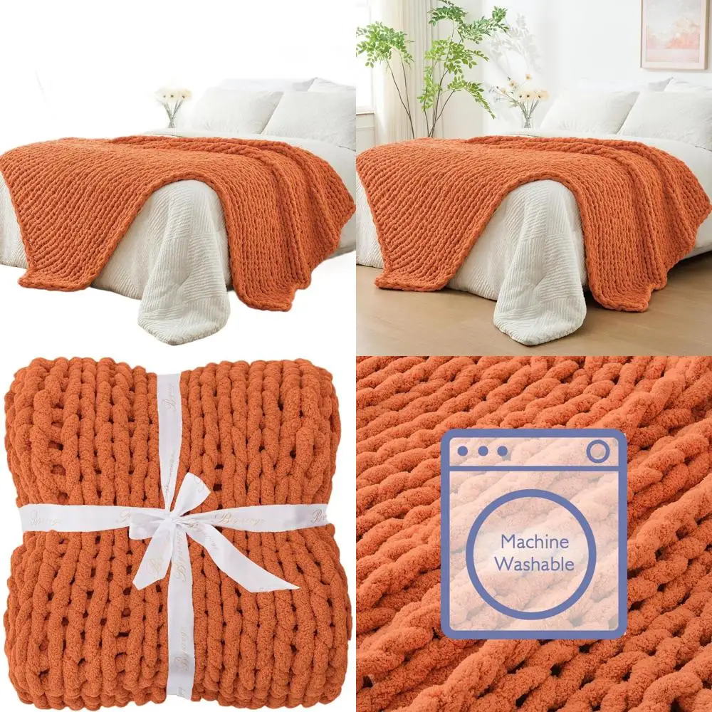 

Handcrafted Jumbo Chenille Cable Knit Throw, 51x63, Plush & Soft, for Sofa or Bed, Terracotta