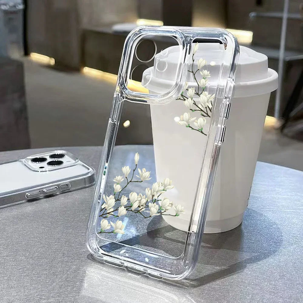 Soft and Transparent Flower Phone Case Fro IPhone 15 14 13 12 11 Pro Max Plus Shock-absorbing and Beautiful Flower Cover