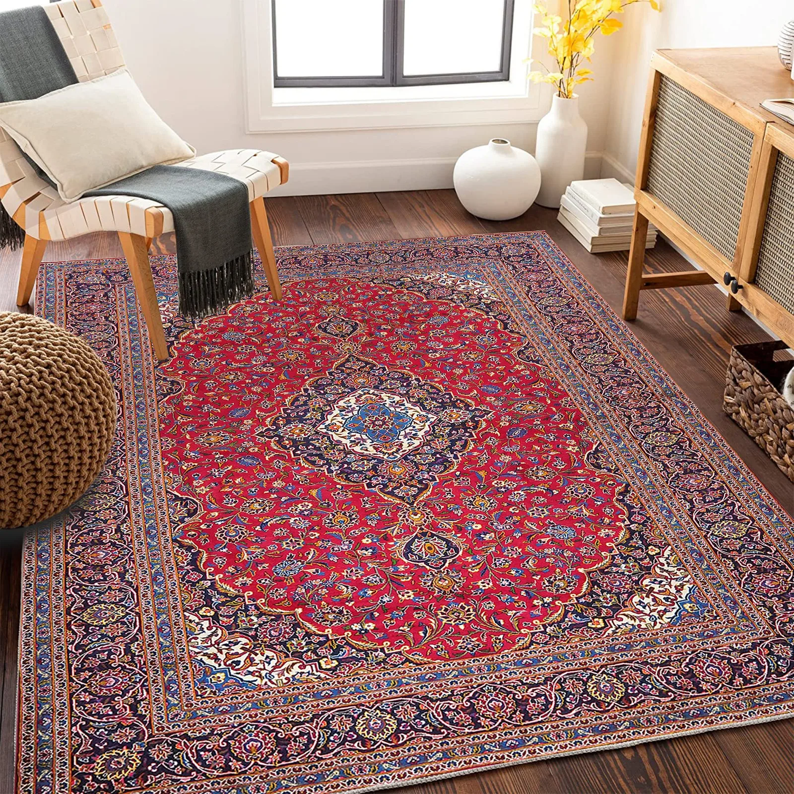 

VIKAMA American Vintage Living Room Carpet Color Collision Fine Pattern Wear Sofa Blanket Bedroom Study Home Decor Floor Mat