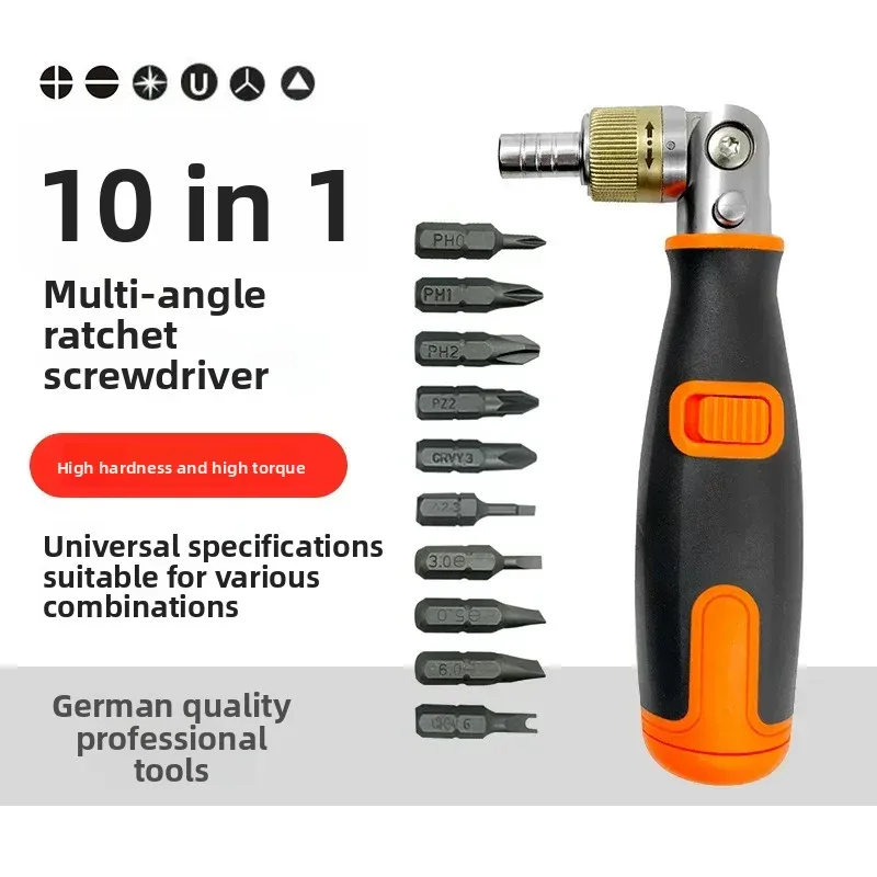 For 10 in 1 Ratchet Screwdriver Set Multifunctional Two Way Labor Saving Household Portable Tool Kit with Phillips Slotted