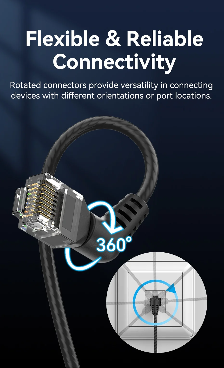 Vention cat6a ethernet kabel 10gbps 90/360 grad rotation cat 6a schlankes netzwerk internet lan kabel für pc ps4 router rj45 kabel – Detail 4