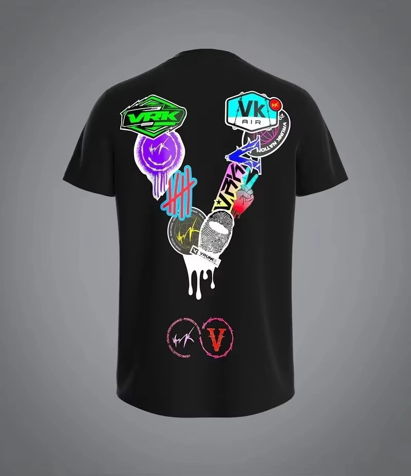 2026 Men Sticker Bomb Graphic T Shirt Back Print Graffiti Oversized Crewneck Short Sleeve Tee